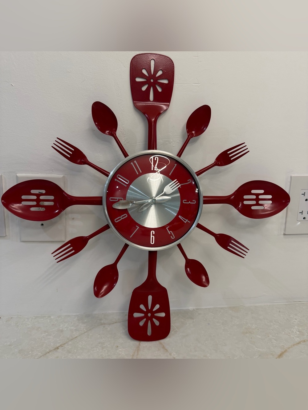 Red Culinary Utensil Wall Clock